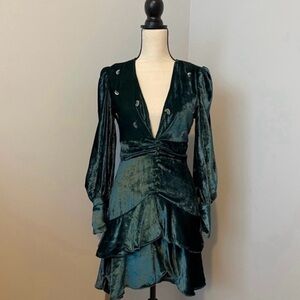 Rococo Sand Deep Green Velvet Long Sleeve Dress